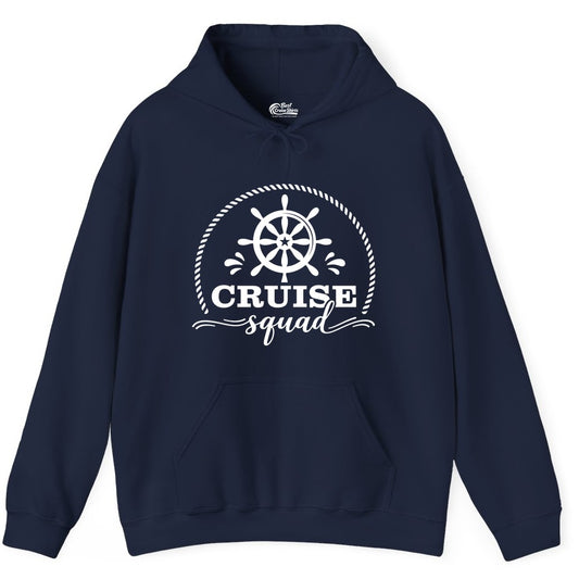 Cruise Squad Shirt - Nautical Wheel Group Cruise Apparel Matching (Hoodie) in Navy - Cruise Squad Nautical Wheel Shirt - Rope and Fun Script Group Apparel