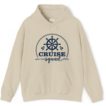 Cruise Squad Shirt - Nautical Wheel Group Cruise Apparel Matching (Hoodie) in Sand - Cruise Squad Nautical Wheel Shirt - Rope and Fun Script Group Apparel