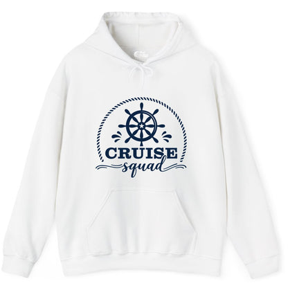 Cruise Squad Shirt - Nautical Wheel Group Cruise Apparel Matching (Hoodie) in White - Cruise Squad Nautical Wheel Shirt - Rope and Fun Script Group Apparel