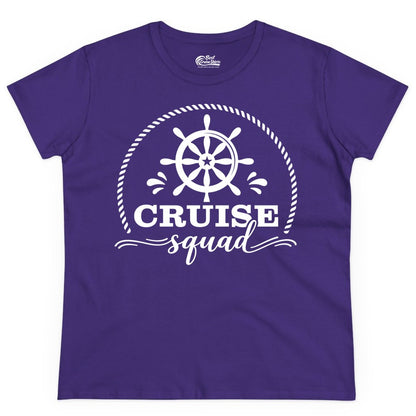 Cruise Squad Shirt - Nautical Wheel Group Cruise Apparel Matching (Ladies Tee) in Purple - Cruise Squad Nautical Wheel Shirt - Rope and Fun Script Group Apparel