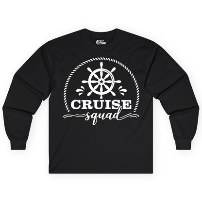 Cruise Squad Shirt - Nautical Wheel Group Cruise Apparel Matching (Long Sleeve) in Black - Cruise Squad Nautical Wheel Shirt - Rope and Fun Script Group Apparel