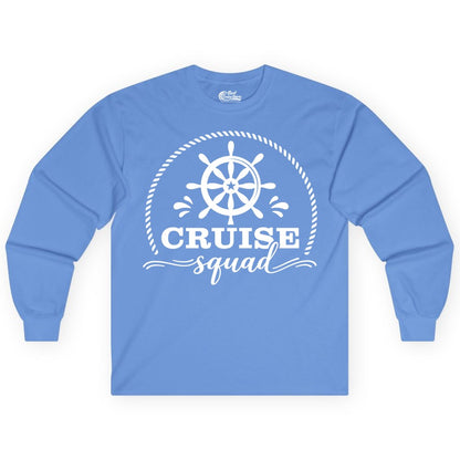 Cruise Squad Shirt - Nautical Wheel Group Cruise Apparel Matching (Long Sleeve) in Carolina Blue - Cruise Squad Nautical Wheel Shirt - Rope and Fun Script Group Apparel