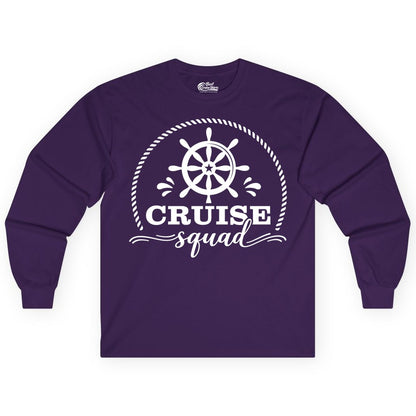 Cruise Squad Shirt - Nautical Wheel Group Cruise Apparel Matching (Long Sleeve) in Purple - Cruise Squad Nautical Wheel Shirt - Rope and Fun Script Group Apparel