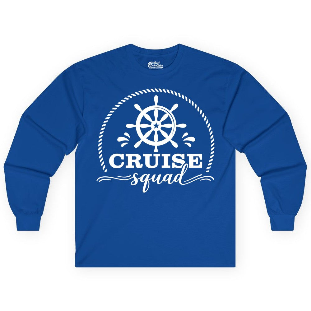 Cruise Squad Shirt - Nautical Wheel Group Cruise Apparel Matching (Long Sleeve) in Royal - Cruise Squad Nautical Wheel Shirt - Rope and Fun Script Group Apparel