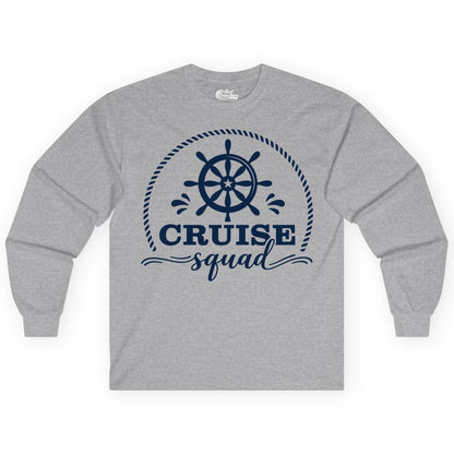 Cruise Squad Shirt - Nautical Wheel Group Cruise Apparel Matching (Long Sleeve) in Sport Grey - Cruise Squad Nautical Wheel Shirt - Rope and Fun Script Group Apparel
