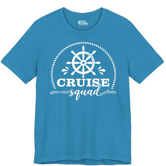 Cruise Squad Shirt - Nautical Wheel Group Cruise Apparel Matching (Premium Tee) in Aqua - Cruise Squad Nautical Wheel Shirt - Rope and Fun Script Group Apparel