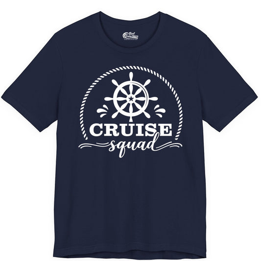 Cruise Squad Shirt - Nautical Wheel Group Cruise Apparel Matching (Premium Tee) in Navy - Cruise Squad Nautical Wheel Shirt - Rope and Fun Script Group Apparel