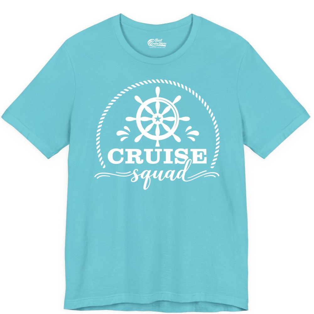 Cruise Squad Shirt - Nautical Wheel Group Cruise Apparel Matching (Premium Tee) in Turquoise - Cruise Squad Nautical Wheel Shirt - Rope and Fun Script Group Apparel