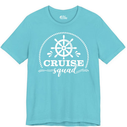 Cruise Squad Shirt - Nautical Wheel Group Cruise Apparel Matching (Premium Tee) in Turquoise - Cruise Squad Nautical Wheel Shirt - Rope and Fun Script Group Apparel