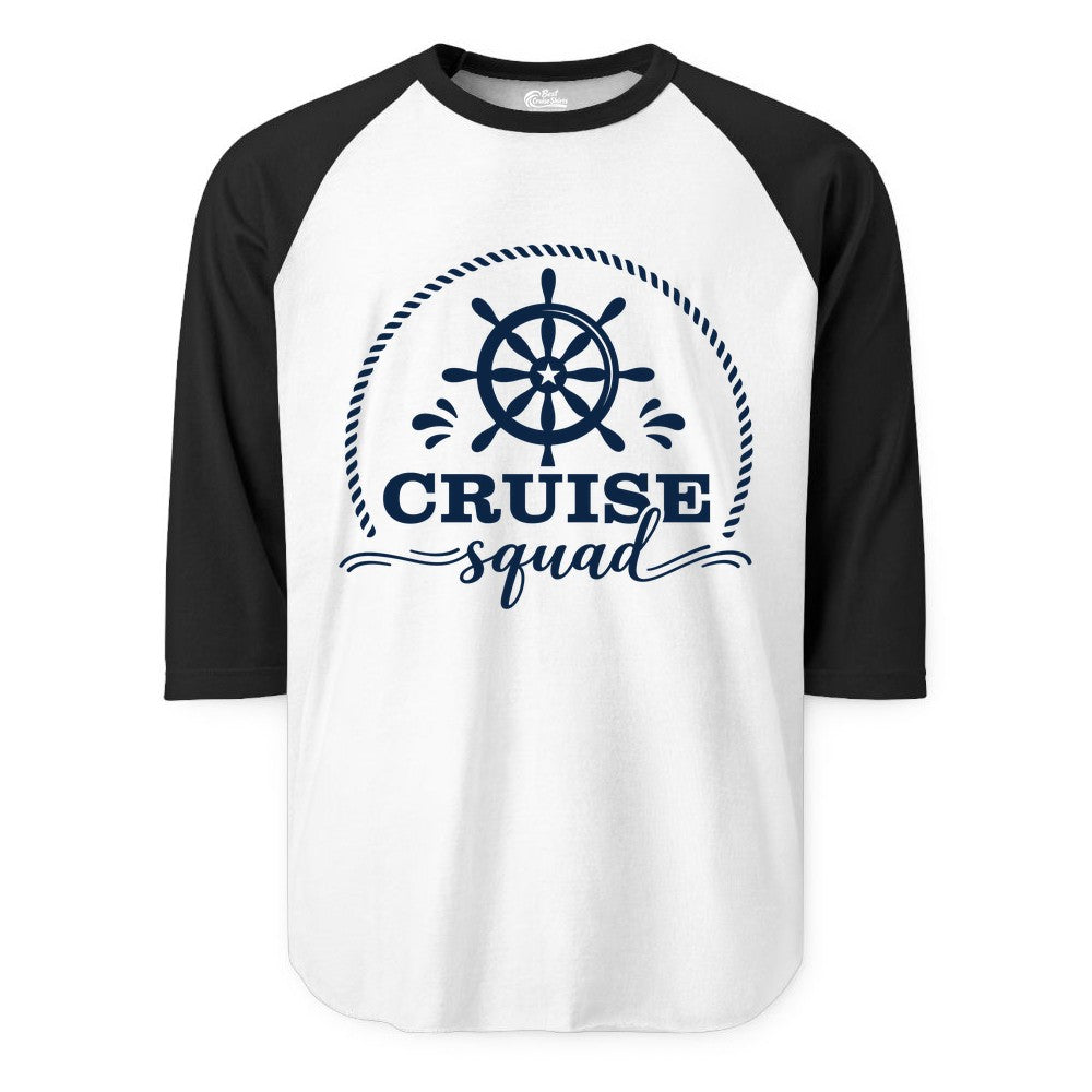 Cruise Squad Shirt - Nautical Wheel Group Cruise Apparel Matching (Raglan) in WhiteBlack - Cruise Squad Nautical Wheel Shirt - Rope and Fun Script Group Apparel