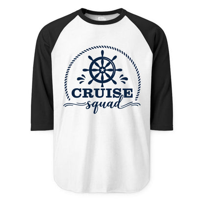 Cruise Squad Shirt - Nautical Wheel Group Cruise Apparel Matching (Raglan) in WhiteBlack - Cruise Squad Nautical Wheel Shirt - Rope and Fun Script Group Apparel