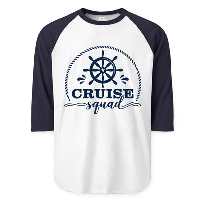 Cruise Squad Shirt - Nautical Wheel Group Cruise Apparel Matching (Raglan) in WhiteNavy - Cruise Squad Nautical Wheel Shirt - Rope and Fun Script Group Apparel