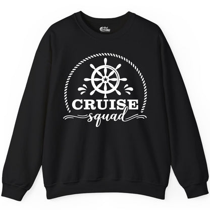 Cruise Squad Shirt - Nautical Wheel Group Cruise Apparel Matching (Sweatshirt) in Black - Cruise Squad Nautical Wheel Shirt - Rope and Fun Script Group Apparel