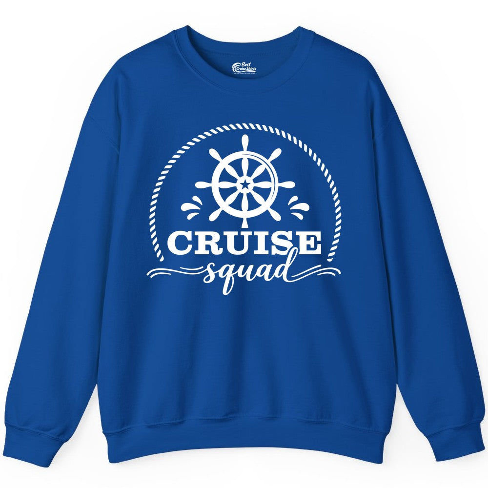 Cruise Squad Shirt - Nautical Wheel Group Cruise Apparel Matching (Sweatshirt) in Royal - Cruise Squad Nautical Wheel Shirt - Rope and Fun Script Group Apparel