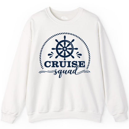 Cruise Squad Shirt - Nautical Wheel Group Cruise Apparel Matching (Sweatshirt) in White - Cruise Squad Nautical Wheel Shirt - Rope and Fun Script Group Apparel