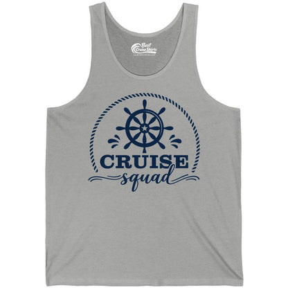 Cruise Squad Shirt - Nautical Wheel Group Cruise Apparel Matching (Tank Top) in Athletic Heather - Cruise Squad Nautical Wheel Shirt - Rope and Fun Script Group Apparel