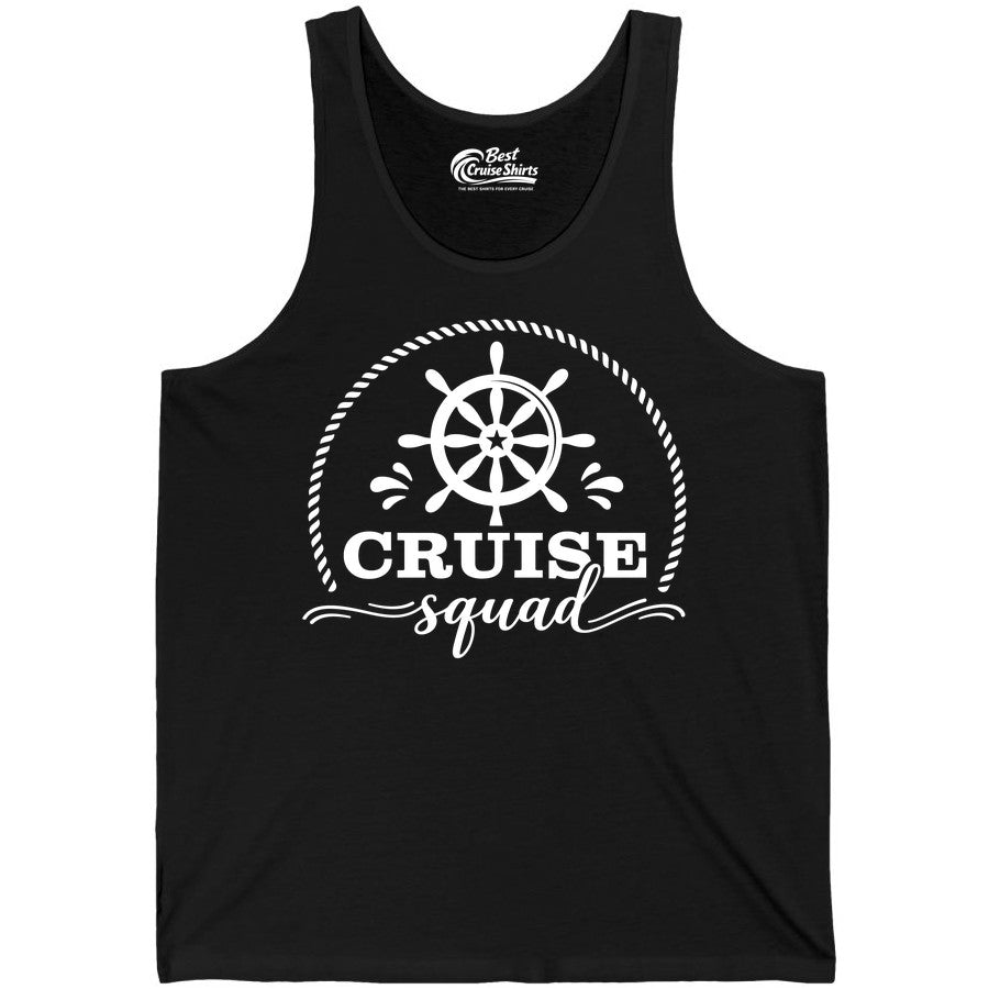 Cruise Squad Shirt - Nautical Wheel Group Cruise Apparel Matching (Tank Top) in Black - Cruise Squad Nautical Wheel Shirt - Rope and Fun Script Group Apparel