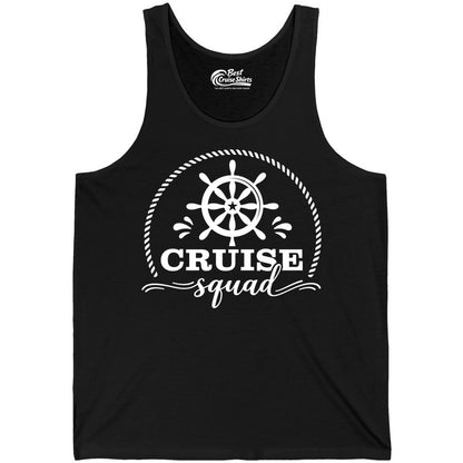 Cruise Squad Shirt - Nautical Wheel Group Cruise Apparel Matching (Tank Top) in Black - Cruise Squad Nautical Wheel Shirt - Rope and Fun Script Group Apparel