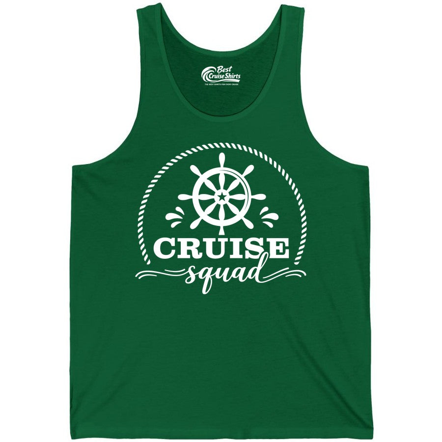 Cruise Squad Shirt - Nautical Wheel Group Cruise Apparel Matching (Tank Top) in Kelly - Cruise Squad Nautical Wheel Shirt - Rope and Fun Script Group Apparel
