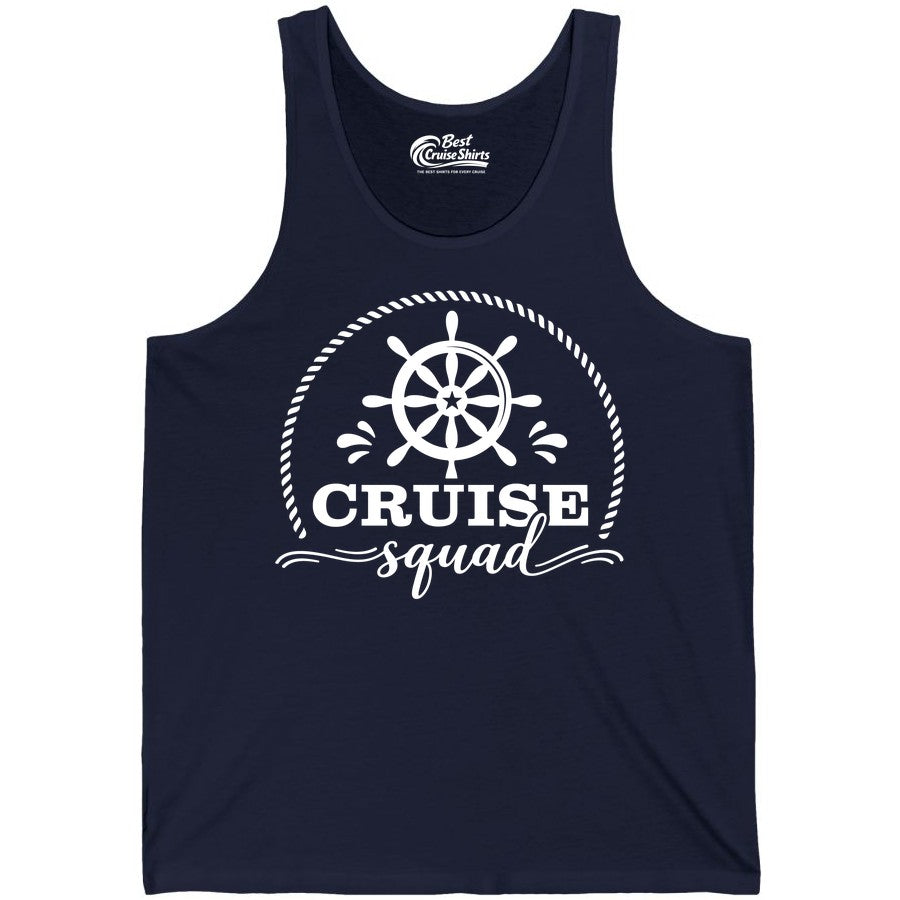 Cruise Squad Shirt - Nautical Wheel Group Cruise Apparel Matching (Tank Top) in Navy - Cruise Squad Nautical Wheel Shirt - Rope and Fun Script Group Apparel