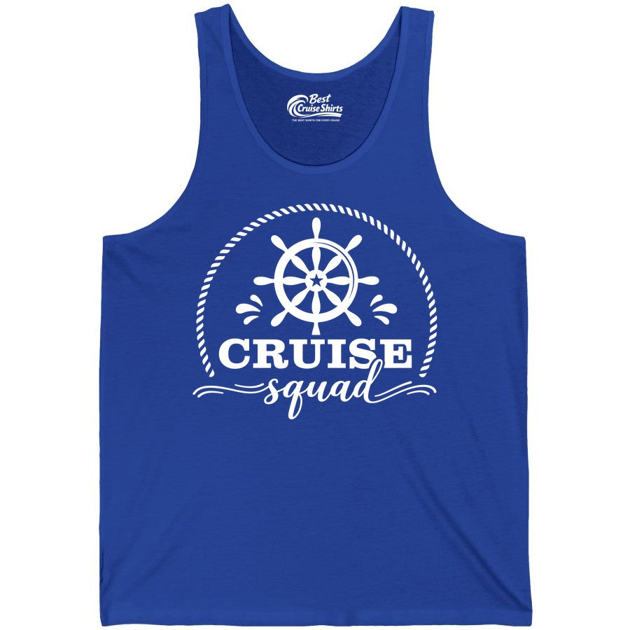 Cruise Squad Shirt - Nautical Wheel Group Cruise Apparel Matching (Tank Top) in True Royal - Cruise Squad Nautical Wheel Shirt - Rope and Fun Script Group Apparel