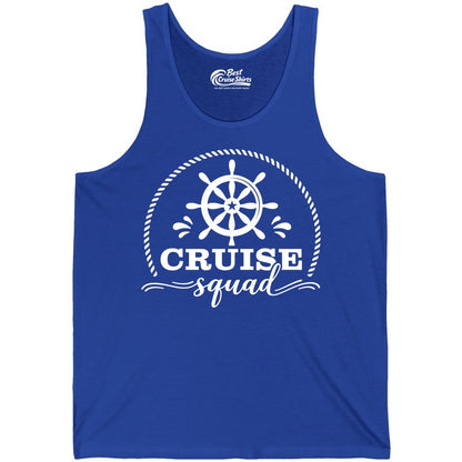 Cruise Squad Shirt - Nautical Wheel Group Cruise Apparel Matching (Tank Top) in True Royal - Cruise Squad Nautical Wheel Shirt - Rope and Fun Script Group Apparel