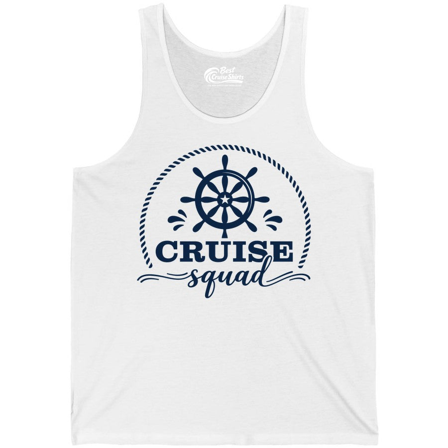 Cruise Squad Shirt - Nautical Wheel Group Cruise Apparel Matching (Tank Top) in White - Cruise Squad Nautical Wheel Shirt - Rope and Fun Script Group Apparel
