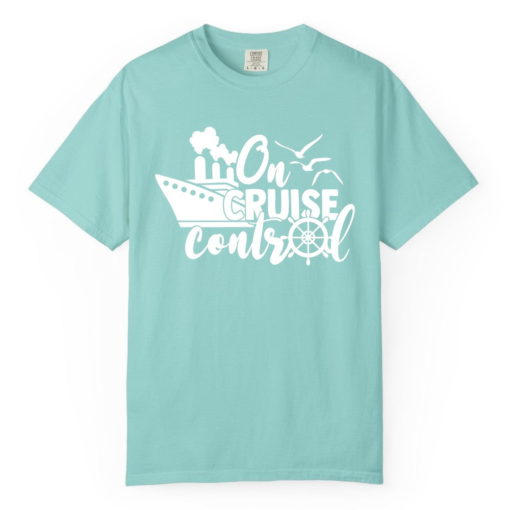 On Cruise Control Shirt - Nautical Cruise Ship Apparel Vacation Tee (Comfort Color) in Chalky Mint - On Cruise Control Shirt - Nautical Wheel Cruise Ship Vacation Tee
