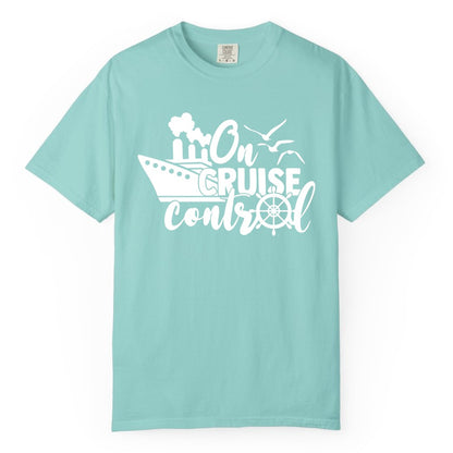 On Cruise Control Shirt - Nautical Cruise Ship Apparel Vacation Tee (Comfort Color) in Chalky Mint - On Cruise Control Shirt - Nautical Wheel Cruise Ship Vacation Tee