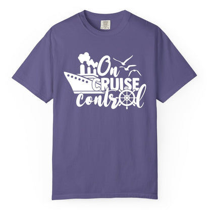 On Cruise Control Shirt - Nautical Cruise Ship Apparel Vacation Tee (Comfort Color) in Grape - On Cruise Control Shirt - Nautical Wheel Cruise Ship Vacation Tee