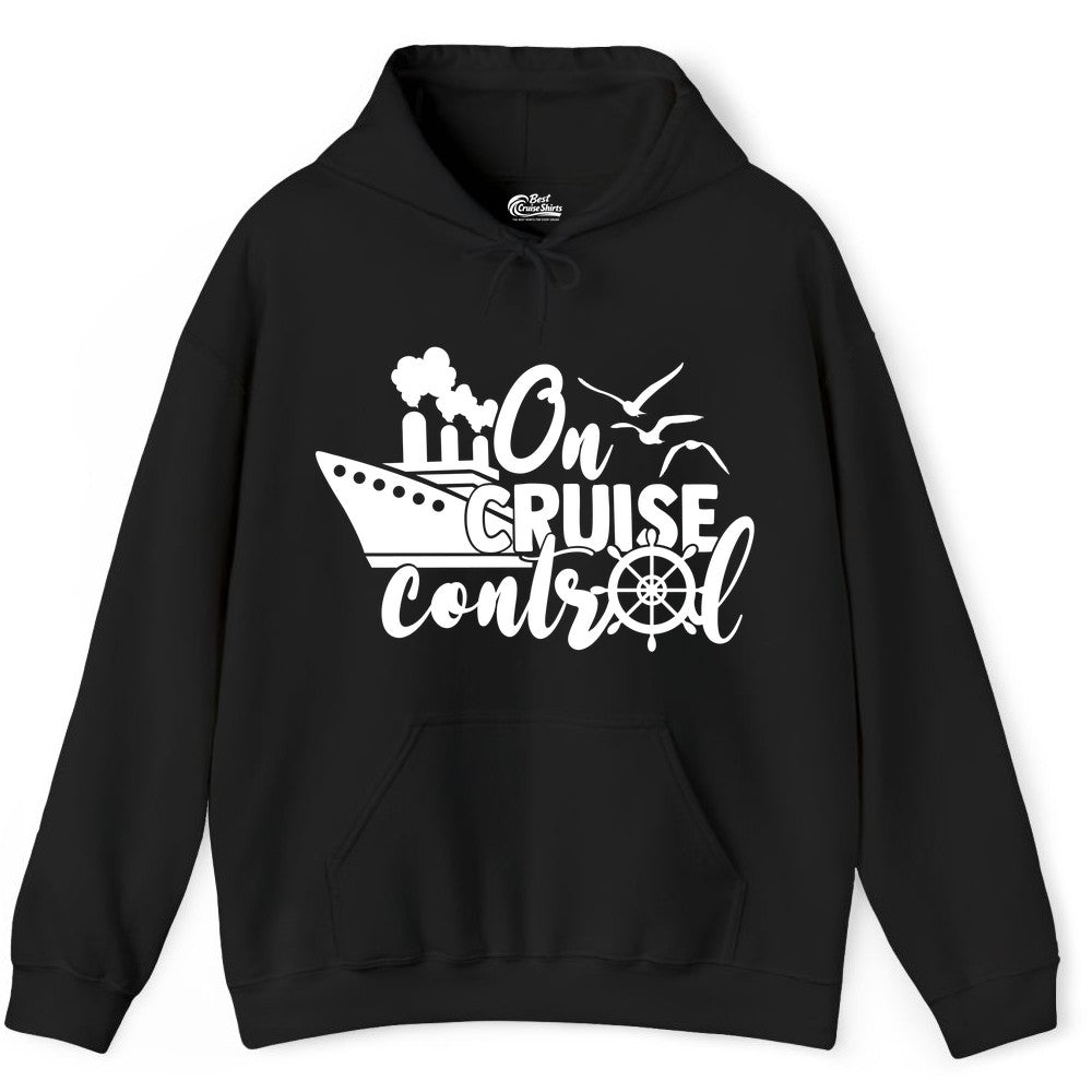On Cruise Control Shirt - Nautical Cruise Ship Apparel Vacation Tee (Hoodie) in Black - On Cruise Control Shirt - Nautical Wheel Cruise Ship Vacation Tee