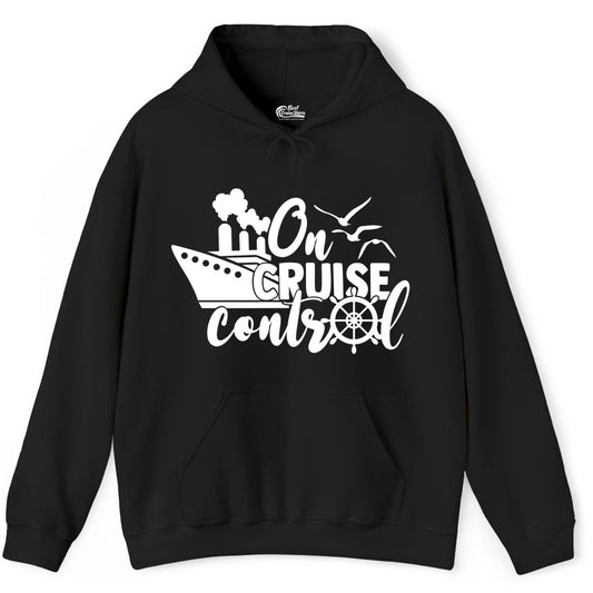 On Cruise Control Shirt - Nautical Cruise Ship Apparel Vacation Tee (Hoodie) in Black - On Cruise Control Shirt - Nautical Wheel Cruise Ship Vacation Tee