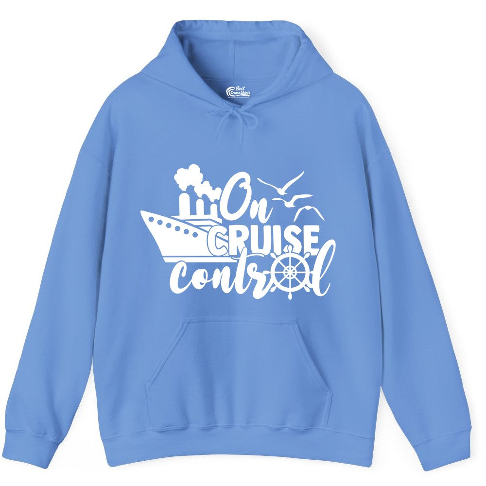 On Cruise Control Shirt - Nautical Cruise Ship Apparel Vacation Tee (Hoodie) in Carolina Blue - On Cruise Control Shirt - Nautical Wheel Cruise Ship Vacation Tee