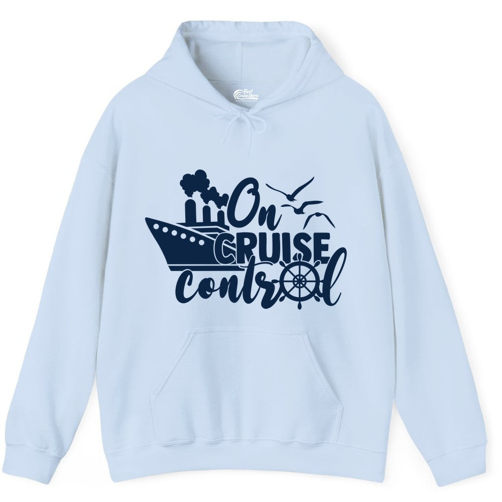 On Cruise Control Shirt - Nautical Cruise Ship Apparel Vacation Tee (Hoodie) in Light Blue - On Cruise Control Shirt - Nautical Wheel Cruise Ship Vacation Tee