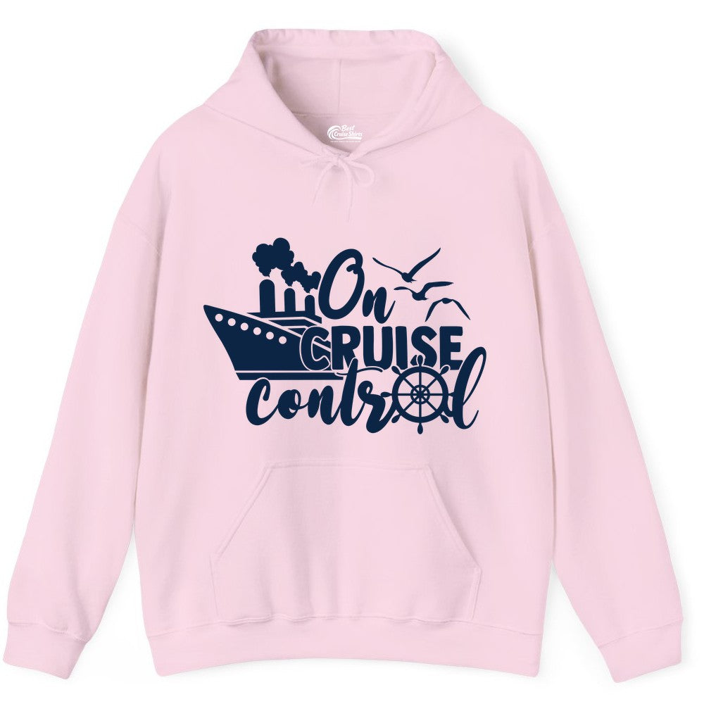 On Cruise Control Shirt - Nautical Cruise Ship Apparel Vacation Tee (Hoodie) in Light Pink - On Cruise Control Shirt - Nautical Wheel Cruise Ship Vacation Tee