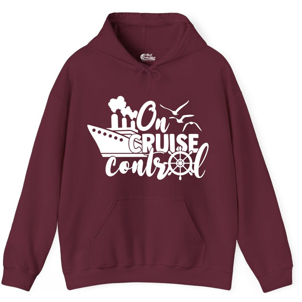 On Cruise Control Shirt - Nautical Cruise Ship Apparel Vacation Tee (Hoodie) in Maroon - On Cruise Control Shirt - Nautical Wheel Cruise Ship Vacation Tee