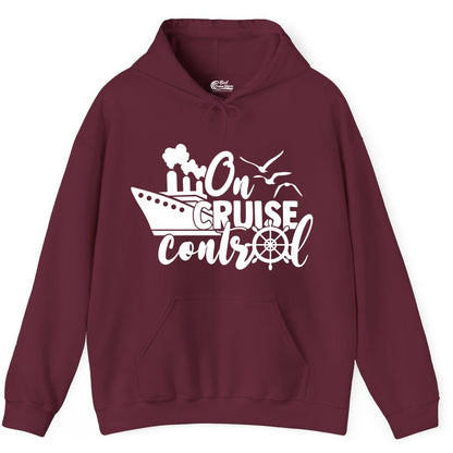 On Cruise Control Shirt - Nautical Cruise Ship Apparel Vacation Tee (Hoodie) in Maroon - On Cruise Control Shirt - Nautical Wheel Cruise Ship Vacation Tee