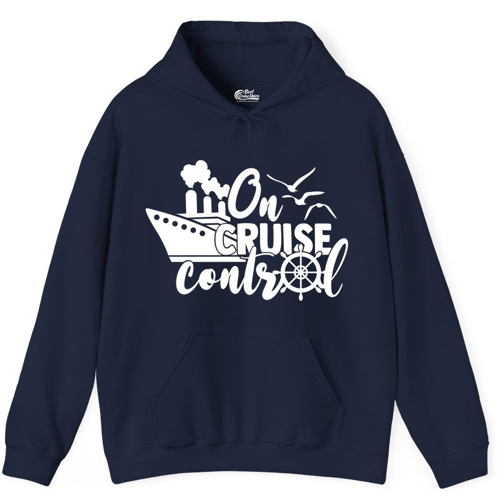 On Cruise Control Shirt - Nautical Cruise Ship Apparel Vacation Tee (Hoodie) in Navy - On Cruise Control Shirt - Nautical Wheel Cruise Ship Vacation Tee