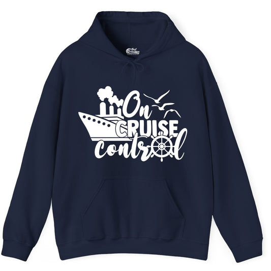 On Cruise Control Shirt - Nautical Cruise Ship Apparel Vacation Tee (Hoodie) in Navy - On Cruise Control Shirt - Nautical Wheel Cruise Ship Vacation Tee