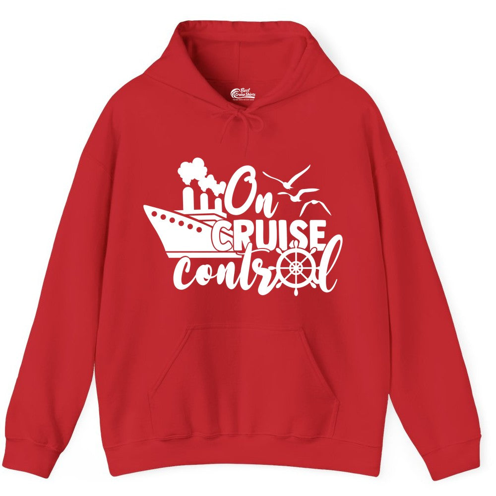 On Cruise Control Shirt - Nautical Cruise Ship Apparel Vacation Tee (Hoodie) in Red - On Cruise Control Shirt - Nautical Wheel Cruise Ship Vacation Tee