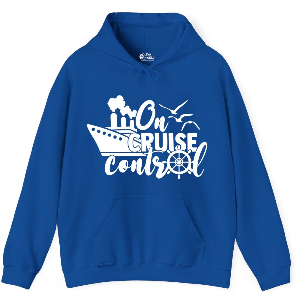 On Cruise Control Shirt - Nautical Cruise Ship Apparel Vacation Tee (Hoodie) in Royal - On Cruise Control Shirt - Nautical Wheel Cruise Ship Vacation Tee
