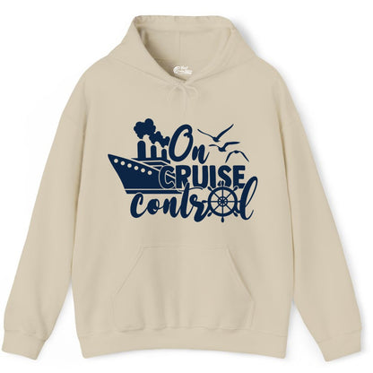On Cruise Control Shirt - Nautical Cruise Ship Apparel Vacation Tee (Hoodie) in Sand - On Cruise Control Shirt - Nautical Wheel Cruise Ship Vacation Tee