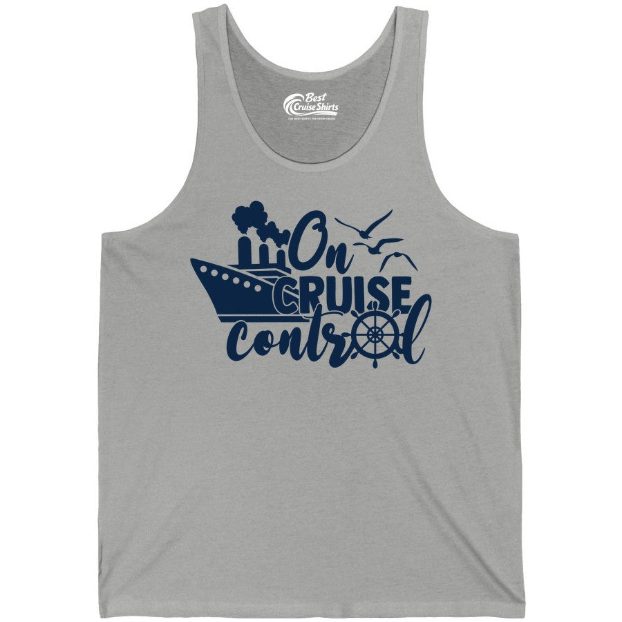 On Cruise Control Shirt - Nautical Cruise Ship Apparel Vacation Tee (Tank Top) in Athletic Heather - On Cruise Control Shirt - Nautical Wheel Cruise Ship Vacation Tee
