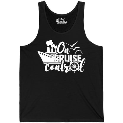 On Cruise Control Shirt - Nautical Cruise Ship Apparel Vacation Tee (Tank Top) in Black - On Cruise Control Shirt - Nautical Wheel Cruise Ship Vacation Tee