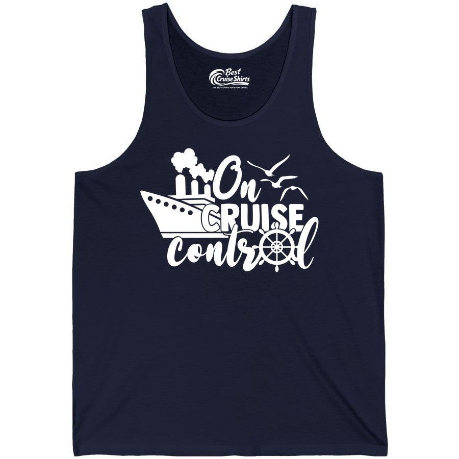 On Cruise Control Shirt - Nautical Cruise Ship Apparel Vacation Tee (Tank Top) in Navy - On Cruise Control Shirt - Nautical Wheel Cruise Ship Vacation Tee