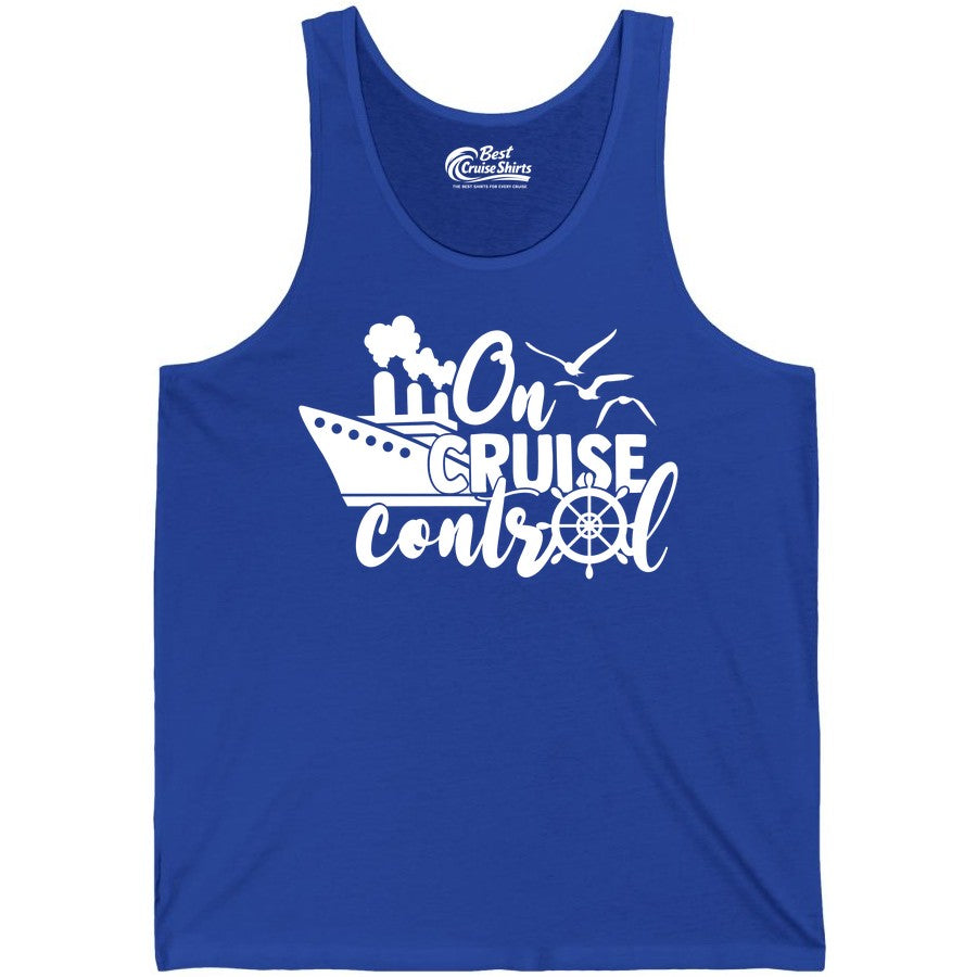 On Cruise Control Shirt - Nautical Cruise Ship Apparel Vacation Tee (Tank Top) in True Royal - On Cruise Control Shirt - Nautical Wheel Cruise Ship Vacation Tee