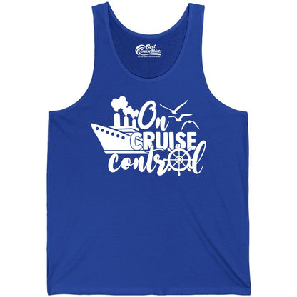 On Cruise Control Shirt - Nautical Cruise Ship Apparel Vacation Tee (Tank Top) in True Royal - On Cruise Control Shirt - Nautical Wheel Cruise Ship Vacation Tee
