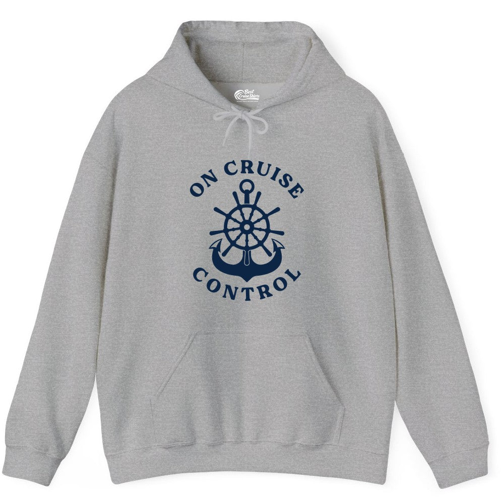 On Cruise Control Shirt - Funny Cruise Vacation Nautical Captain Tee (Hoodie) in Sport Grey - On Cruise Control Nautical Captain Wheel Funny Cruise Shirt