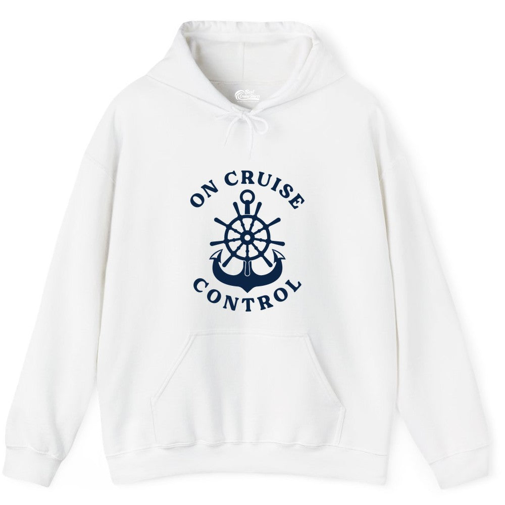 On Cruise Control Shirt - Funny Cruise Vacation Nautical Captain Tee (Hoodie) in White - On Cruise Control Nautical Captain Wheel Funny Cruise Shirt