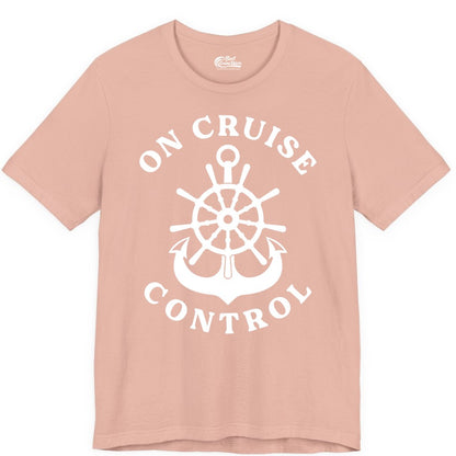 On Cruise Control Shirt - Funny Cruise Vacation Nautical Captain Tee (Premium Tee) in Peach - On Cruise Control Nautical Captain Wheel Funny Cruise Shirt